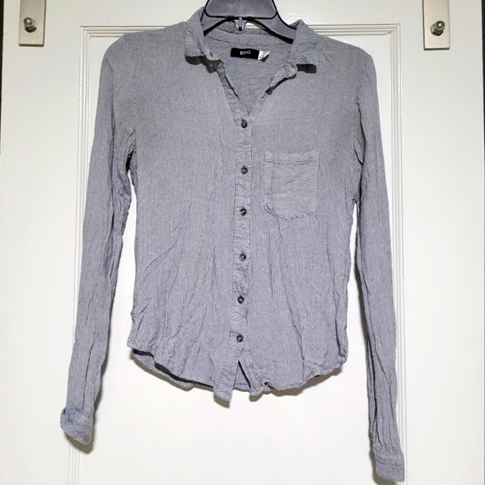BDG Striped Black And White Button Down Shirt Sz Small Petite